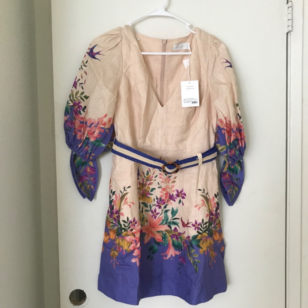 NWT  zimmermann tripuca tie sleeve linen dress - Picture 4 of 12
